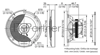 Колонки автомобильные Kenwood KFC-S1676EX 330Вт 87дБ 4Ом 16см (6.5дюйм) (ком.:2кол.) коаксиальные