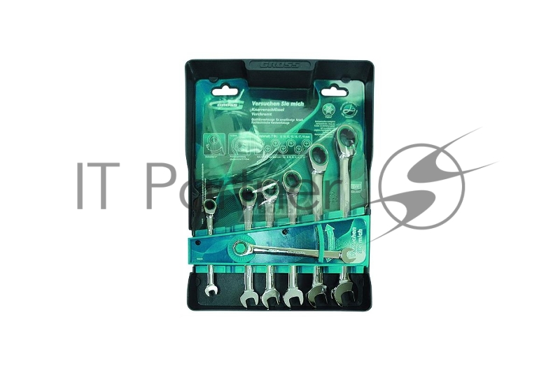 Набор ключей комбинированных Gross 14890 с трещоткой, 8 - 19 мм, 7шт., CrV