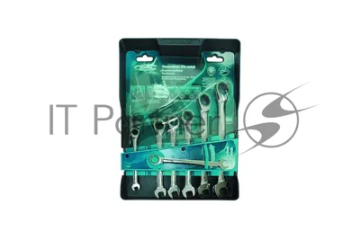 Набор ключей комбинированных Gross 14890 с трещоткой, 8 - 19 мм, 7шт., CrV