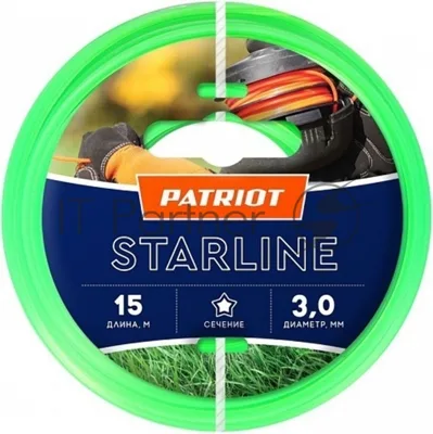 Леска для триммеров PATRIOT Starline D 3,0мм L 15мзвезда, зеленая 300-15-3Арт. 805201066