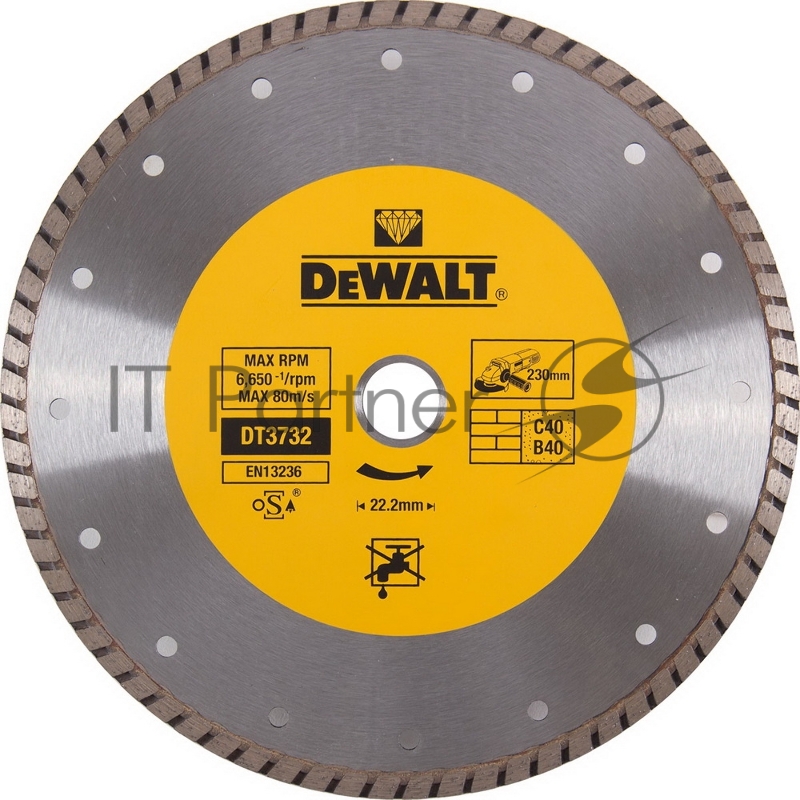 Диск алм. DeWALT DT3732-QZ со сплошной кромкой Turbo универсальн., 230x22.2x2.6мм