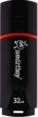 Флешка USB Smartbuy Crown black (SB32GbCRW-K), 32Gb, USB 2.0, R/W 15/5, черный/красный