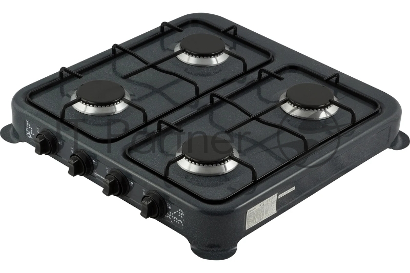 Плита настольная газовая Homestar HS-1204 черный, 12.8 кВт, газовые горелки, конфорки - 4, эмаль, поворотные переключатели