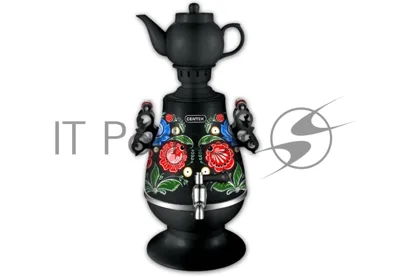 Самовар Centek CT-0091 B (черн+рисунок), 4.0л, 2300 Вт, поддерж.t + LED индикатор, керам заварник