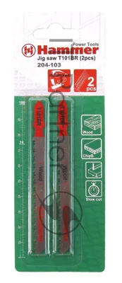 Пилка для лобзика Haммer Flex 204-103 JG WD T101BRдр.\пл, 74мм, шаг 2.5, обр.зуб, HCS, 2шт.