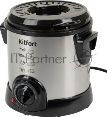 Фритюрница Kitfort KT-2009 серебристый/чёрный, 1000 Вт, 1 л, 0.25 кг, антипригарное покрытие