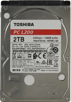 Жесткий диск HDD Toshiba L200 2Tb 5400rpm SATA-III 128Mb 2.5"