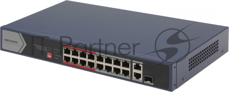 Коммутатор Hikvision DS-3E0318P-E/M, 16×100 Мбит/с PoE+ + 1×1 Гбит/с + 1×1 Гбит/с Combo (RJ45/SFP), неуправляемый