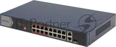 Коммутатор Hikvision DS-3E0318P-E/M, 16×100 Мбит/с PoE+ + 1×1 Гбит/с + 1×1 Гбит/с Combo (RJ45/SFP), неуправляемый