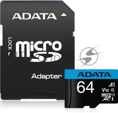 Флеш карта microSD 64Gb ADATA microSDHC Class 10 UHS-I A1 100/25 MB/s (SD адаптер)