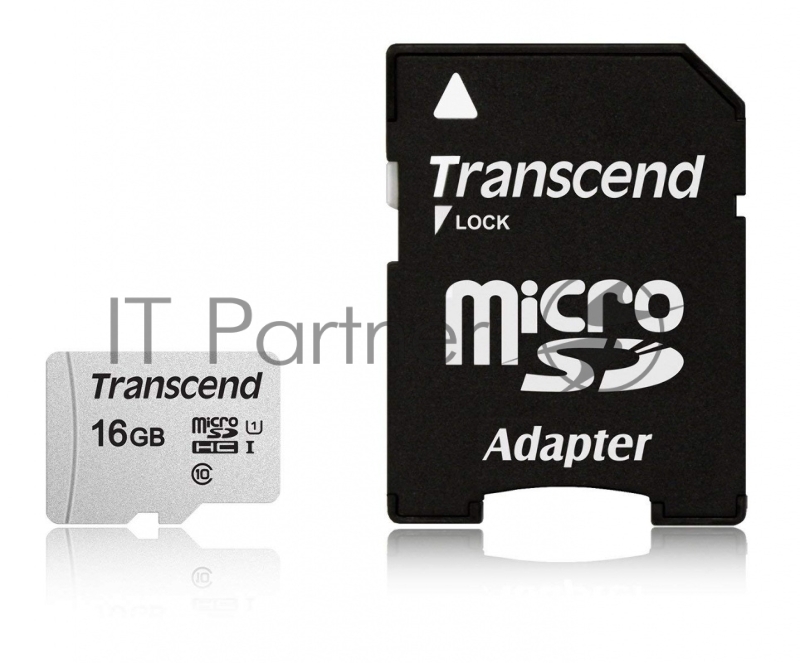 Флеш карта Micro SecureDigital 16Gb TranscendTS16GUSD300S-A MicroSDHC Class 10 UHS-I, SD adapter