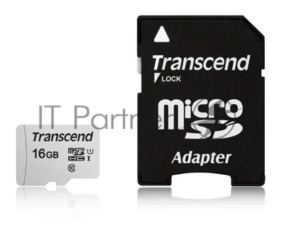 Флеш карта Micro SecureDigital 16Gb TranscendTS16GUSD300S-A MicroSDHC Class 10 UHS-I, SD adapter