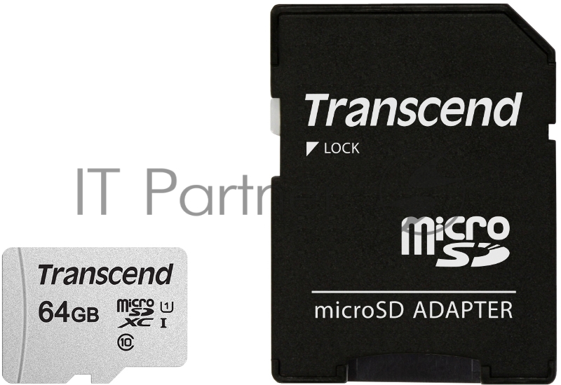 Флеш карта Micro SecureDigital 64Gb Transcend Class 10 TS64GUSD300S-A MicroSDXC Class 10 UHS-I, SD adapter