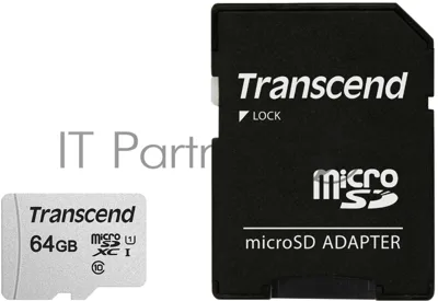 Флеш карта Micro SecureDigital 64Gb Transcend Class 10 TS64GUSD300S-A MicroSDXC Class 10 UHS-I, SD adapter