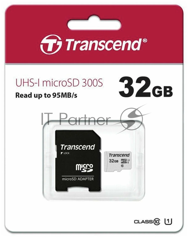 Флеш карта Micro SecureDigital 32Gb Transcend TS32GUSD300S-A MicroSDHC Class 10 UHS-I, SD adapter