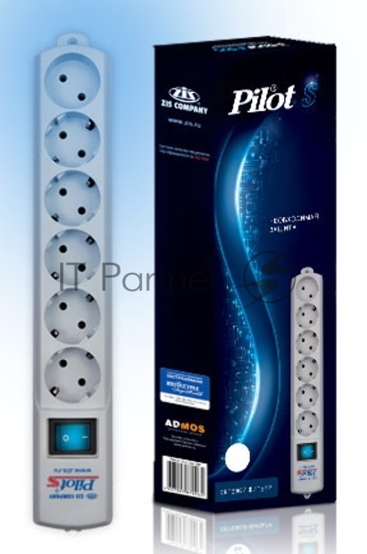 Сетевой фильтр ZIS Pilot S, 6 розеток, 3 м, белый, Pilot S3M