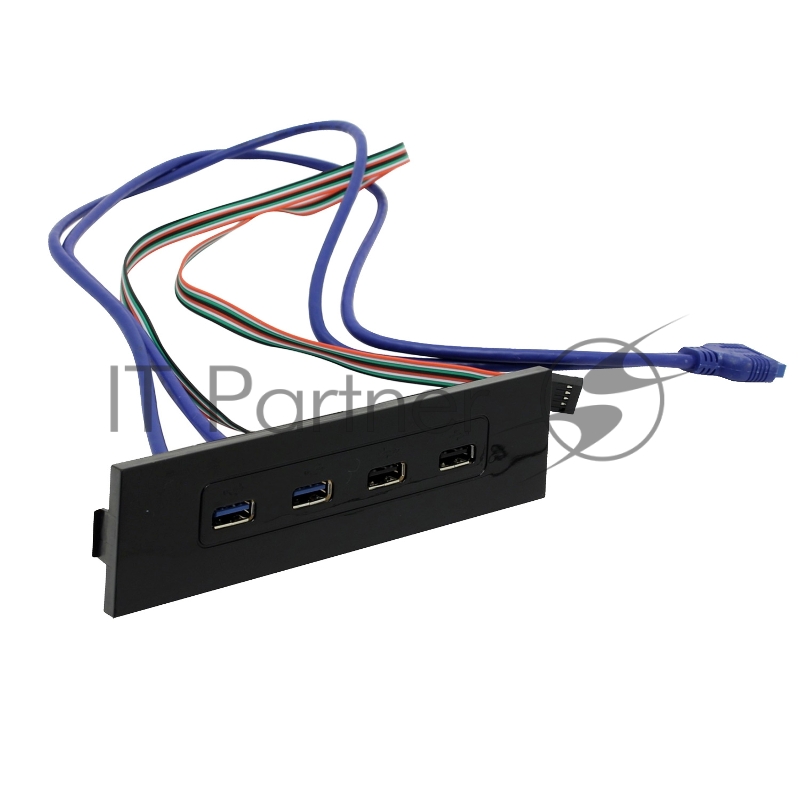 Планка USB на переднюю панель ExeGate U5H-614, 5.25", 2хUSB+2хUSB 3.0, черная, подсоед-е к мат.плате