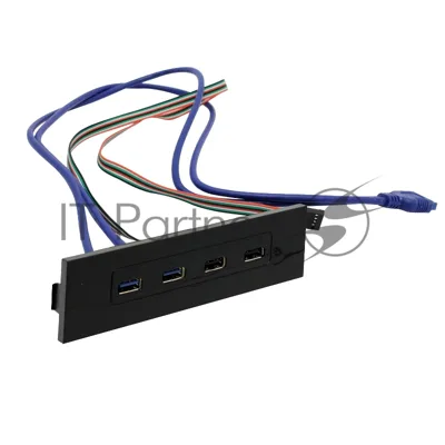 Планка USB на переднюю панель ExeGate U5H-614, 5.25", 2хUSB+2хUSB 3.0, черная, подсоед-е к мат.плате