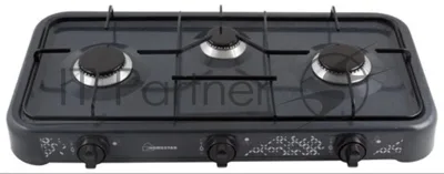 Плита настольная газовая Homestar HS-1203 чёрный, 8.9 кВт, газ, конфорки - 3, эмаль, поворотные переключатели