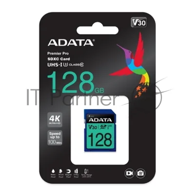 Флеш карта SD ADATA 128Gb ADATA Premier Pro SDXC Class 10 UHS-I U3 V30S 95/60 MB/sФлеш карта SD