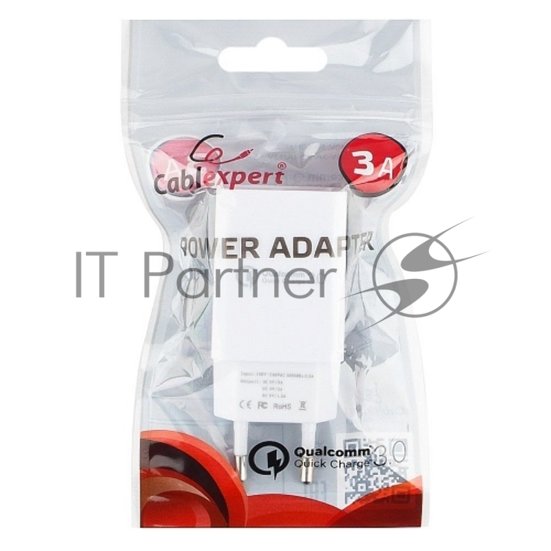 Сетевое зарядное устройство Cablexpert MP3A-PC-16, QC 3.0, 100/220V - 1 USB порт 5/9/12V, белый