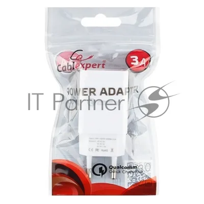 Сетевое зарядное устройство Cablexpert MP3A-PC-16, QC 3.0, 100/220V - 1 USB порт 5/9/12V, белый