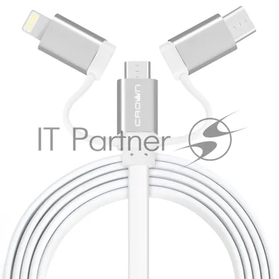 Кабель Crown USB - microUSB/USB Type-C/Lightning CMCU-3182 белый