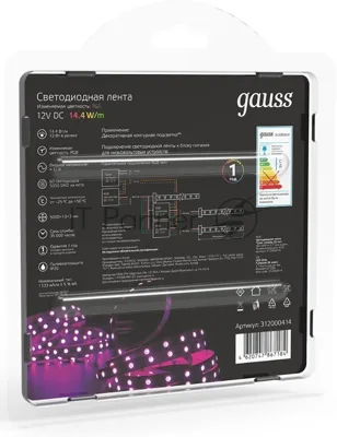 Лента светодиодная Gauss 312000414 LED 5050/60-SMD 14.4W 12V DC RGB блистер 5м