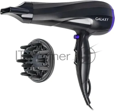 Фен для волос Galaxy Line GL 4332, черный, 2000Вт, 2 скорости потока воздуха, 3 температурных режима, функция "холодный воздух", насадка-концентратор и насадка-диффузор в комплекте, подвесная петля