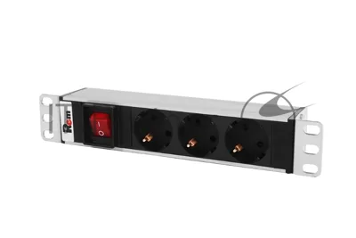 Блок розеток ЦМО Rem-10 без шнура с выкл., 3 Schuko, вход IEC 60320 C14, 10A, алюм., 10" (R-10-3S-V-220-Z)