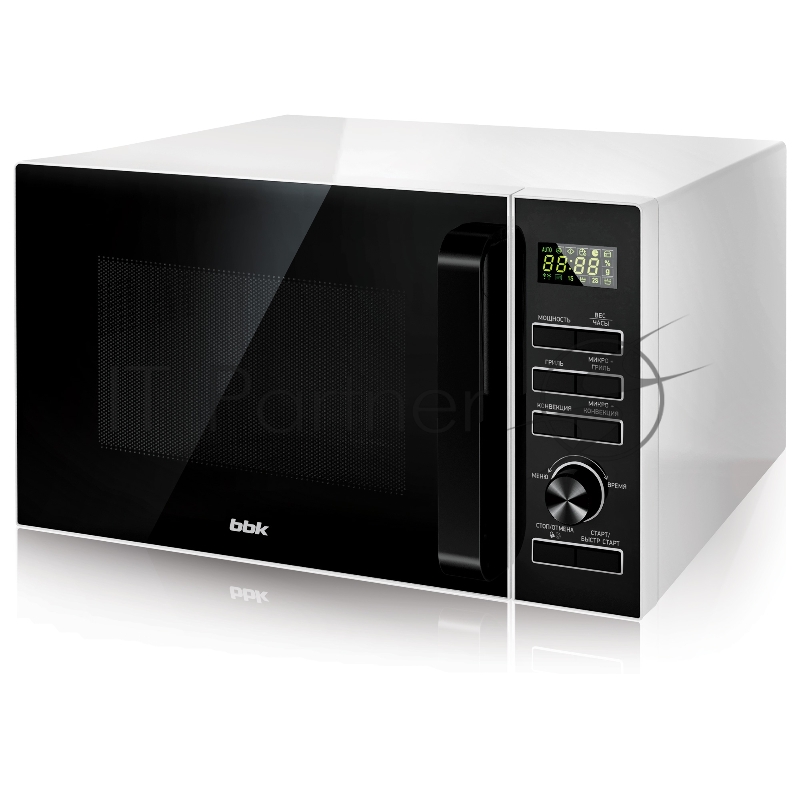 Микроволновая печь BBK 25MWC-992T/WB белый/черный, 25 л, 900 Вт, переключатели - кнопки, поворотный механизм
