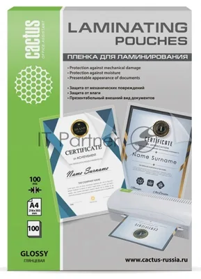 Пленка для ламинирования Cactus 100мкм A4 (100 шт) глянцевая 216x303 мм CS-LPGA4100100