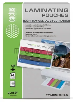 Пленка для ламинирования Cactus 125мкм A4 (100 шт) глянцевая 216x303 мм CS-LPGA4125100