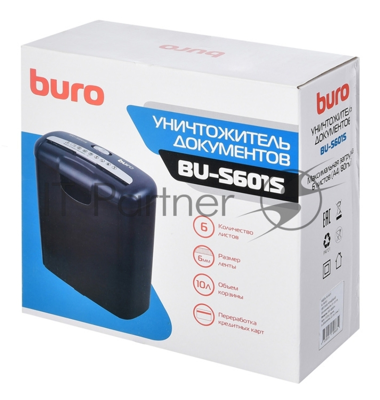 Шредер Buro Home BU-S601S (секр.Р-1)/ленты/6лист./10лтр./пл.карты