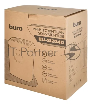 Шредер Buro Office BU-S1204D (секр.P-4)/фрагменты/12лист./21лтр./пл.карты/CD