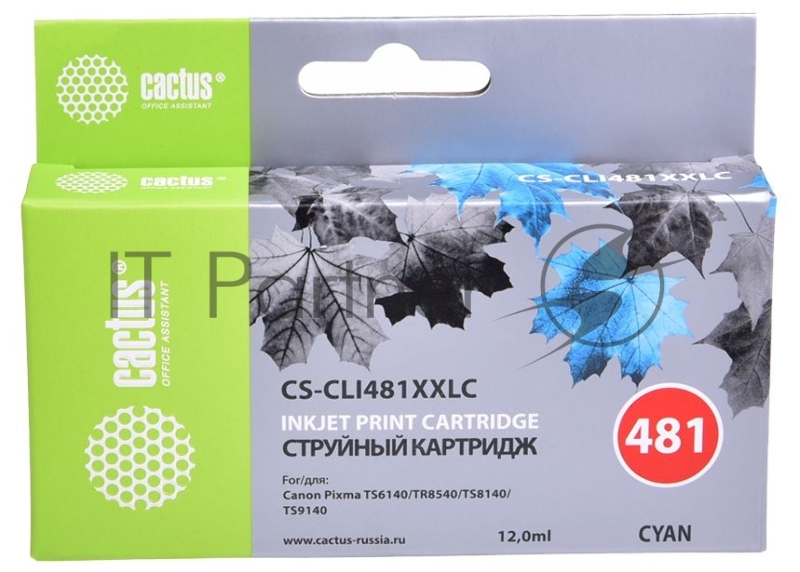 Картридж струйный Cactus CS-CLI481XXLC голубой (12мл) для Canon Pixma TR7540/TR8540/TS6140/TS8140