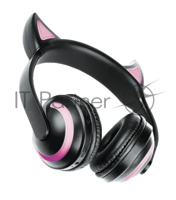 Беспроводные/проводные наушники Qumo Party Cat BT 0024 черный, накладные, Bluetooth + проводной, кошачьи ушки, до 7 ч