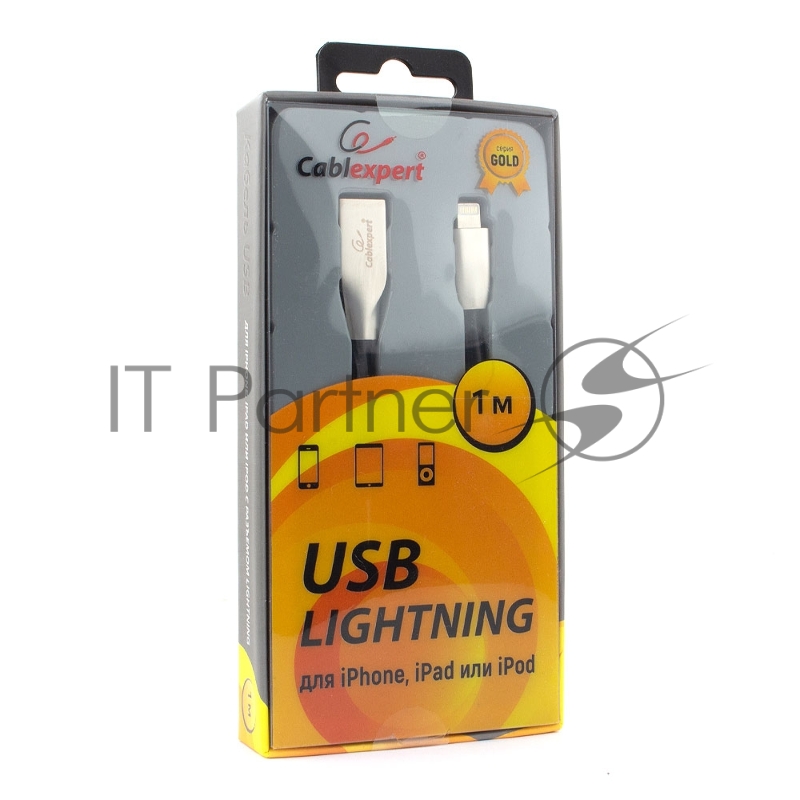 Кабель Cablexpert для Apple CC-G-APUSB01Bk-1M, AM/Lightning, серия Gold, длина 1м, черный, блистер
