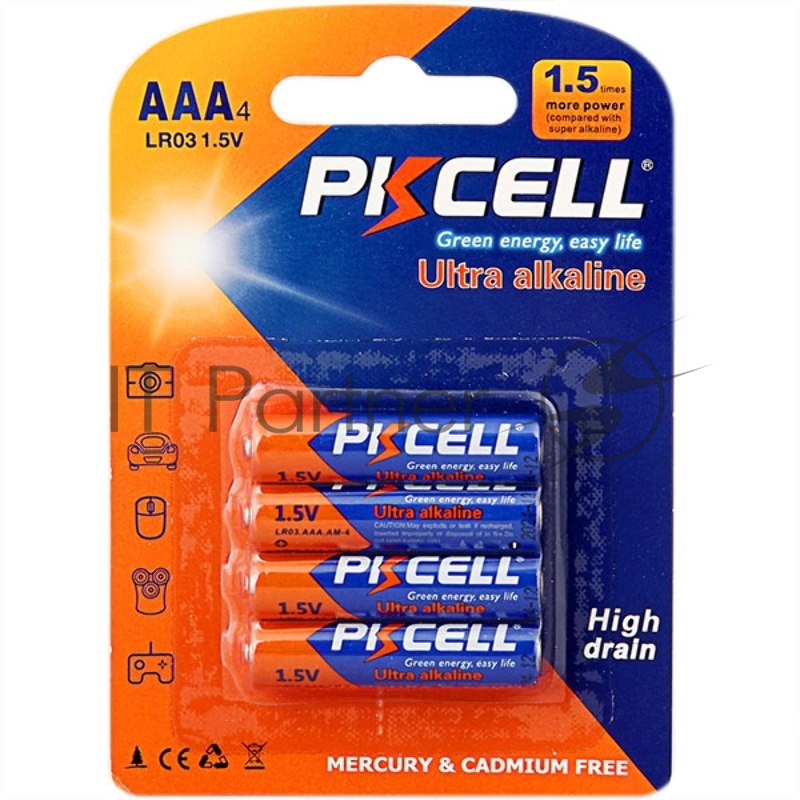 Щелочной/алкалиновый элемент питания PKCELL LR03-4B тип - AAА 4 шт в блистере