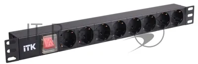 Блок розеток 8 розеток нем. стандарт, с LED выключателем,1U, без шнура, вх. C14, алюминиевый профиль PDU 8 розеток нем. стандарт, с LED выключателем,1U, без шнура, вх. C14, алюминиевый профиль