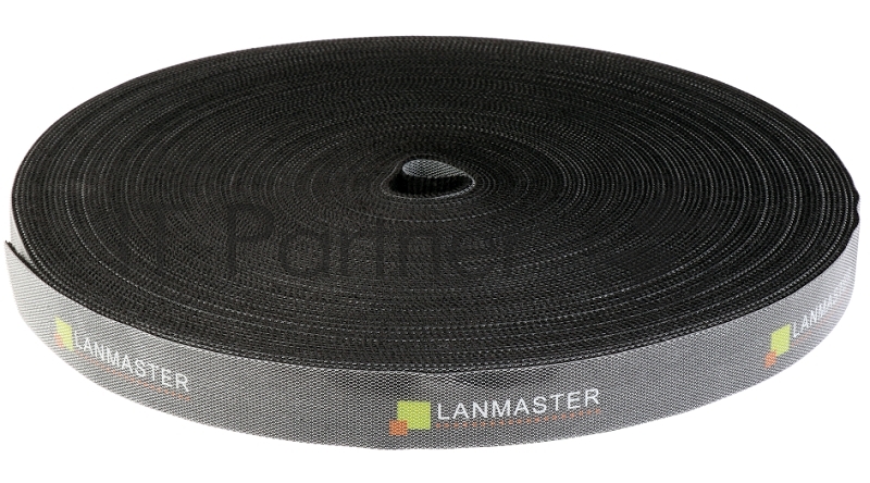 Хомут-липучка LANMASTER шириной 20 мм, 30 м, черный