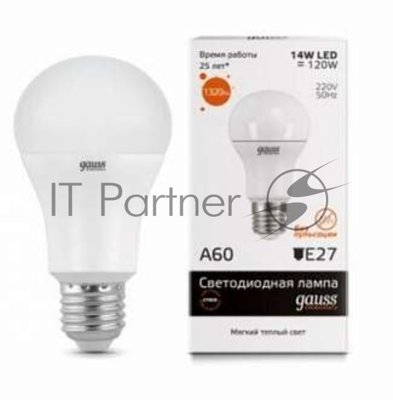 Лампа светодиодная Gauss 23219 LED Elementary A60 20W E27 1520lm 3000K 1/10/40 0