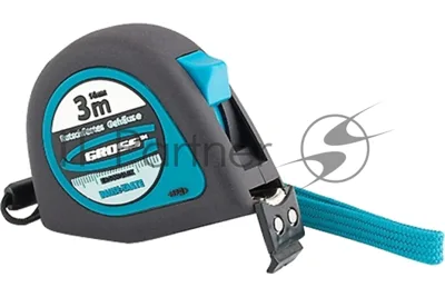 Рулетка Gross "Ergonomisch", 3 м x 16 мм, магнитный обрезиненный зацеп 31101