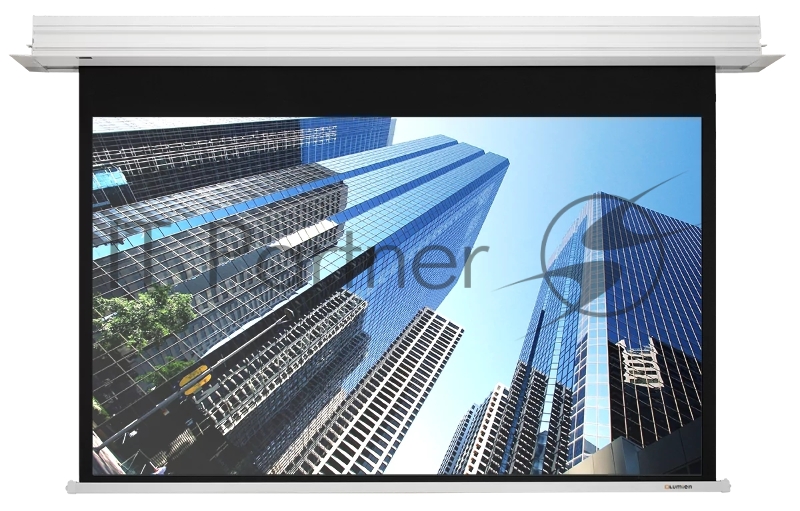 Встраиваемый экран с электроприводом Lumien Master Recessed Control 128х221 см (раб.область 120х213 см) (96") Matte White черная кайма по периметру, черная кайма сверху 53 см, триггер, RS232, IR, RF управл. в комплекте, цвет корпуса белый 16:9