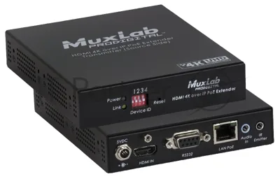 Передатчик-энкодер MuxLab 500759-TX 4K Over IP, сжатие JPEG2000, с PoE, с функцией видеостены