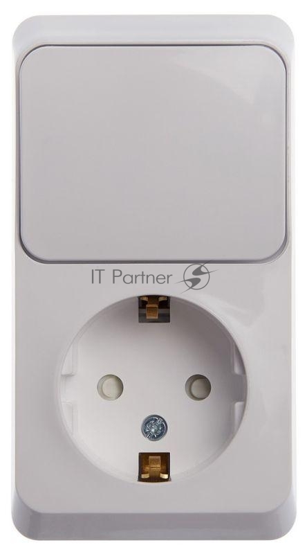 Блок Schneider-electric ЭТЮД О/У: Розетка с заземл. со шт. + Выключатель 1-клавиш., белый,