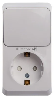 Блок Schneider-electric ЭТЮД О/У: Розетка с заземл. со шт. + Выключатель 1-клавиш., белый,
