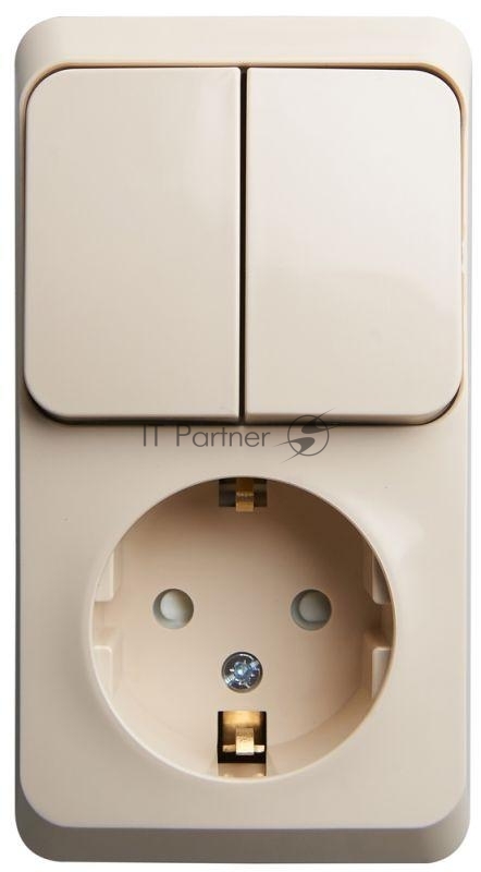Блок Schneider-electric ЭТЮД О/У: Розетка с зазем. со шт. + Выключатель 2-клавиш., кремовый,