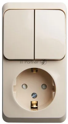 Блок Schneider-electric ЭТЮД О/У: Розетка с зазем. со шт. + Выключатель 2-клавиш., кремовый,