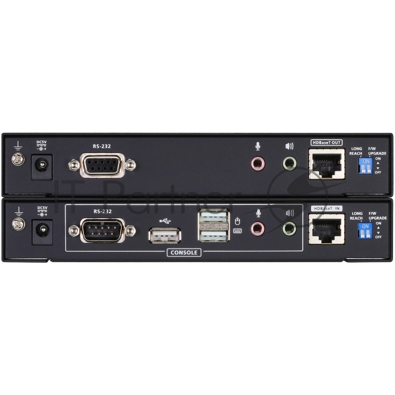 Удлинитель, KVM USB 2xDVI Single Link+AUDIO+RS232, 100 м., 1xUTP, макс.разр.1920х1200 60Hz 90м Cat5e;100м Cat6/6a/1080p 100м HDBaseT;1920x1200 150м cat6/6a LongReach HDBaseT, 2xDVI-D+2MINIJACK+DB9+USB B>3xUSB A, бп 220> 5V, ATEN CE624-AT-G